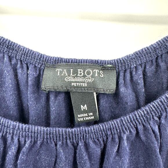 Talbots Size Medium Petite Blouse Blue Off The Shoulder Ruched Cottagecore - Picture 5 of 6